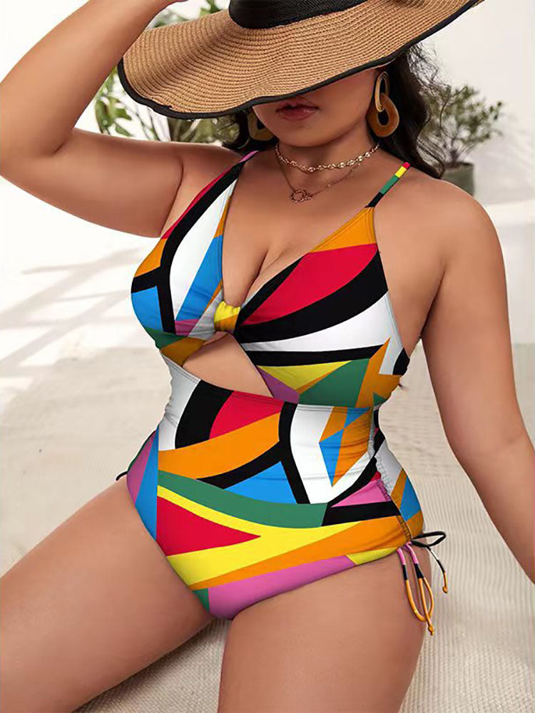 Plus Size Floral Print Backless Swimsuits