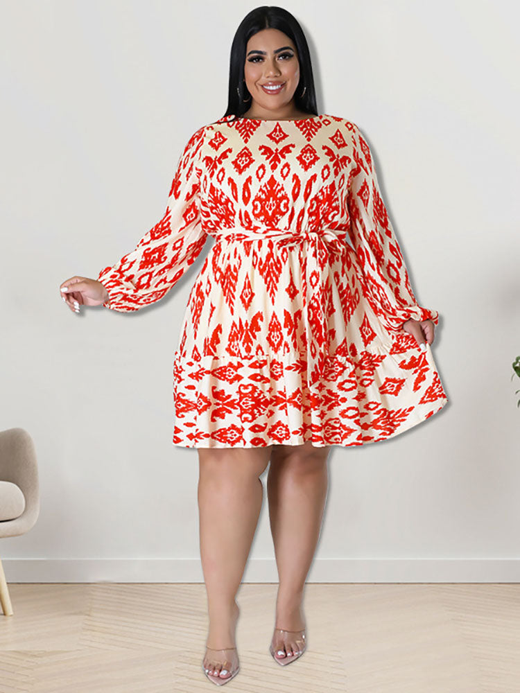 Plus Size Long Sleeves Round Neck Midi Dresses