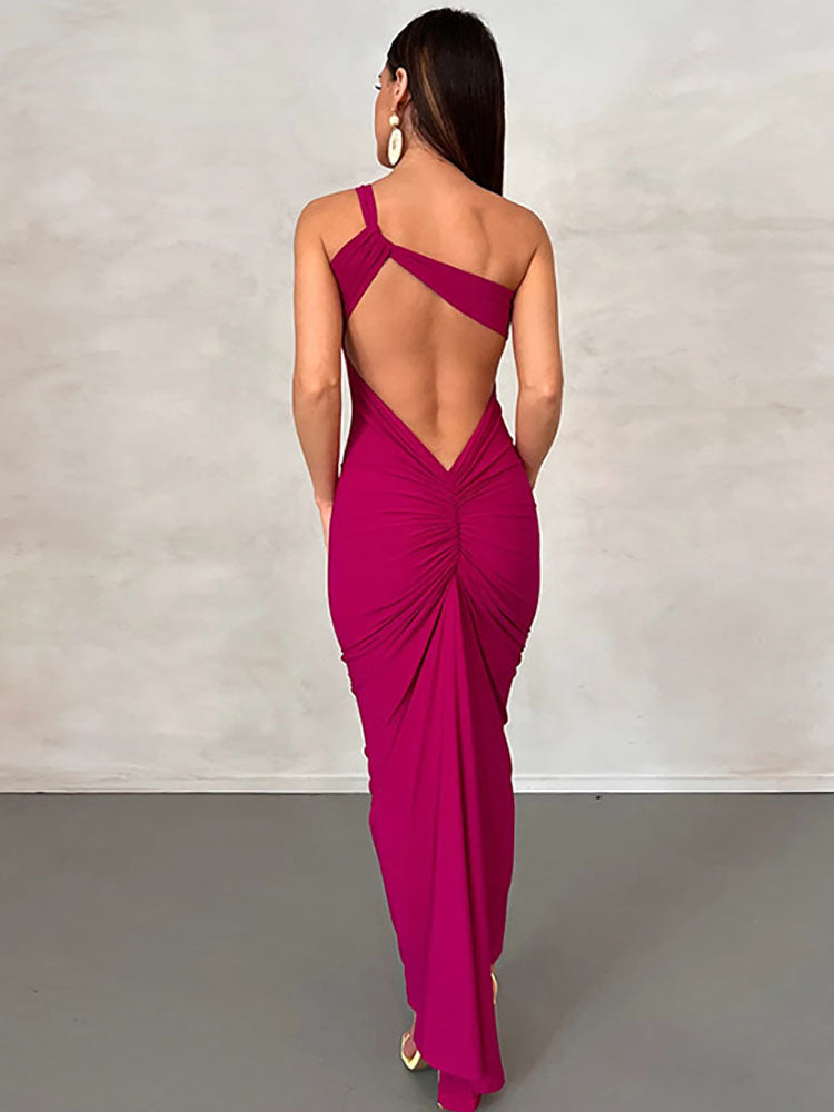 Sleeveless One Shoulder Bodycon Maxi Dresses