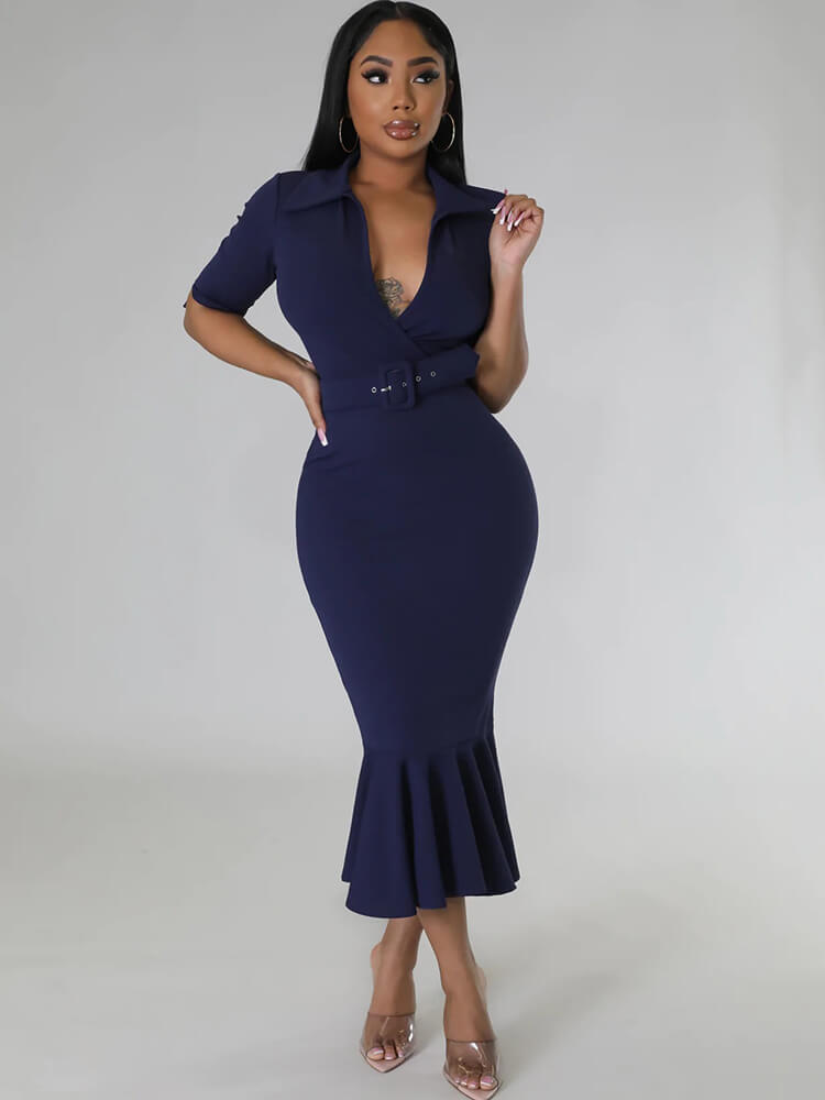 Short Sleeve V Neck Bodycon Midi Dresses