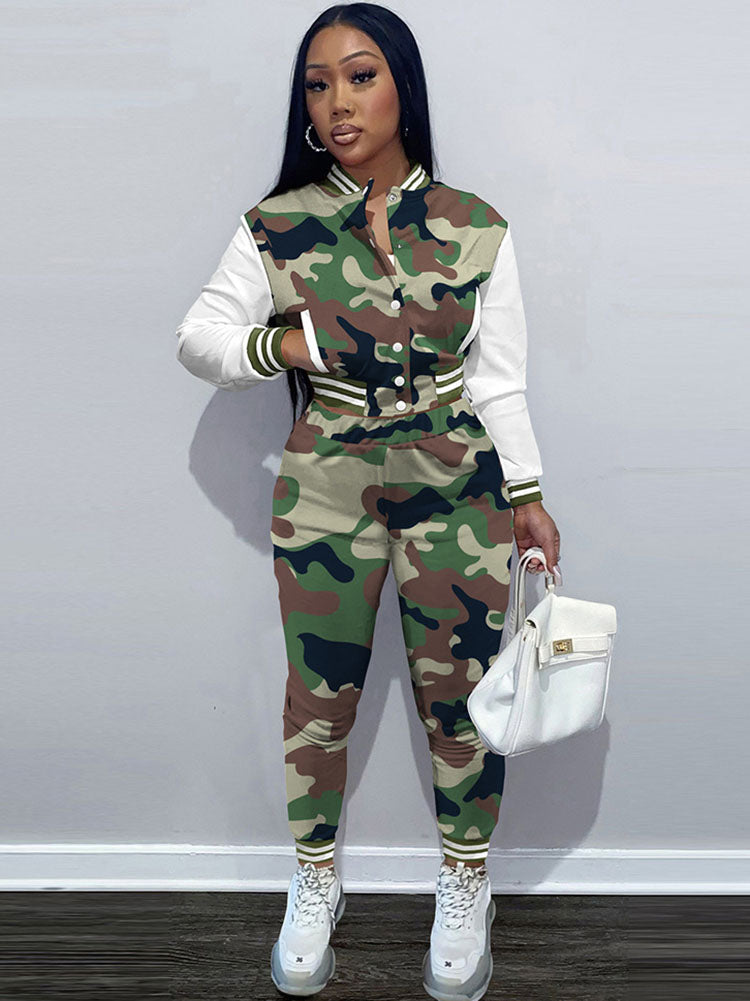 Two Piece Camouflage Print Pant Suits