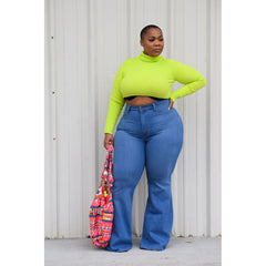 Denim Plus Size High Waist Flare Pants