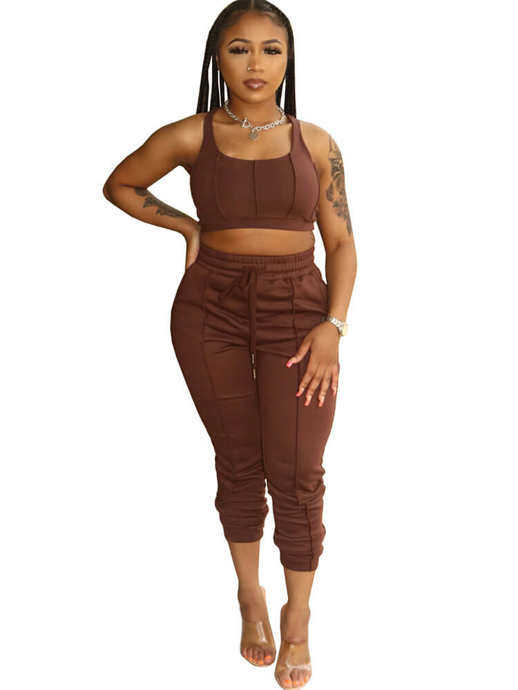 Racerback Crop Top & Drawstring Long Pants