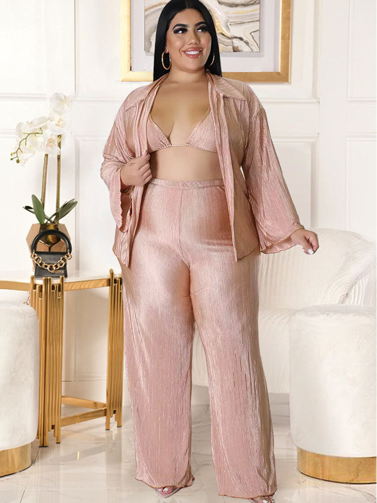 Plus Size Three Piece Cardigan Pant Suits