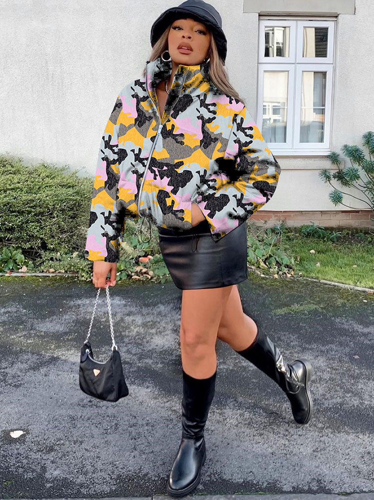 Long Sleeves Printed Zipper Coats