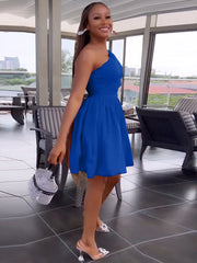 One Shoulder Solid Swing Mini Dresses