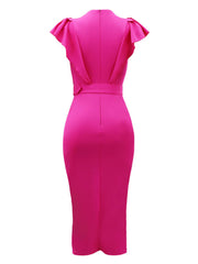 V-Neck Ruffle Sleeve Bodycon Dress