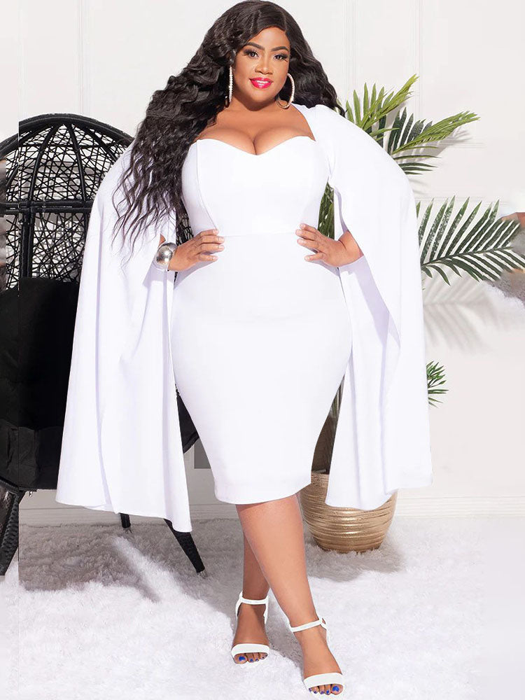 Plus Size Split Sleeves High Waist Midi Dresses