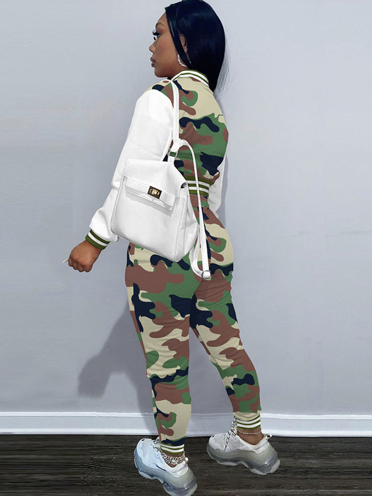 Two Piece Camouflage Print Pant Suits