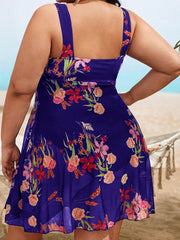 Plus Size Floral Print Mesh Bikini Bodysuit