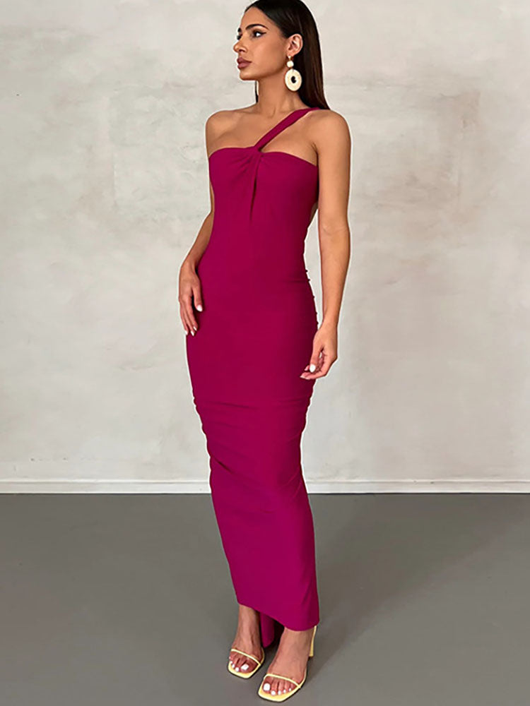 Sleeveless One Shoulder Bodycon Maxi Dresses