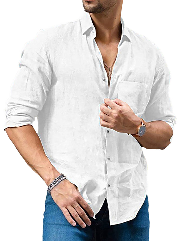 Mens Casual Linen Long Sleeve Shirts