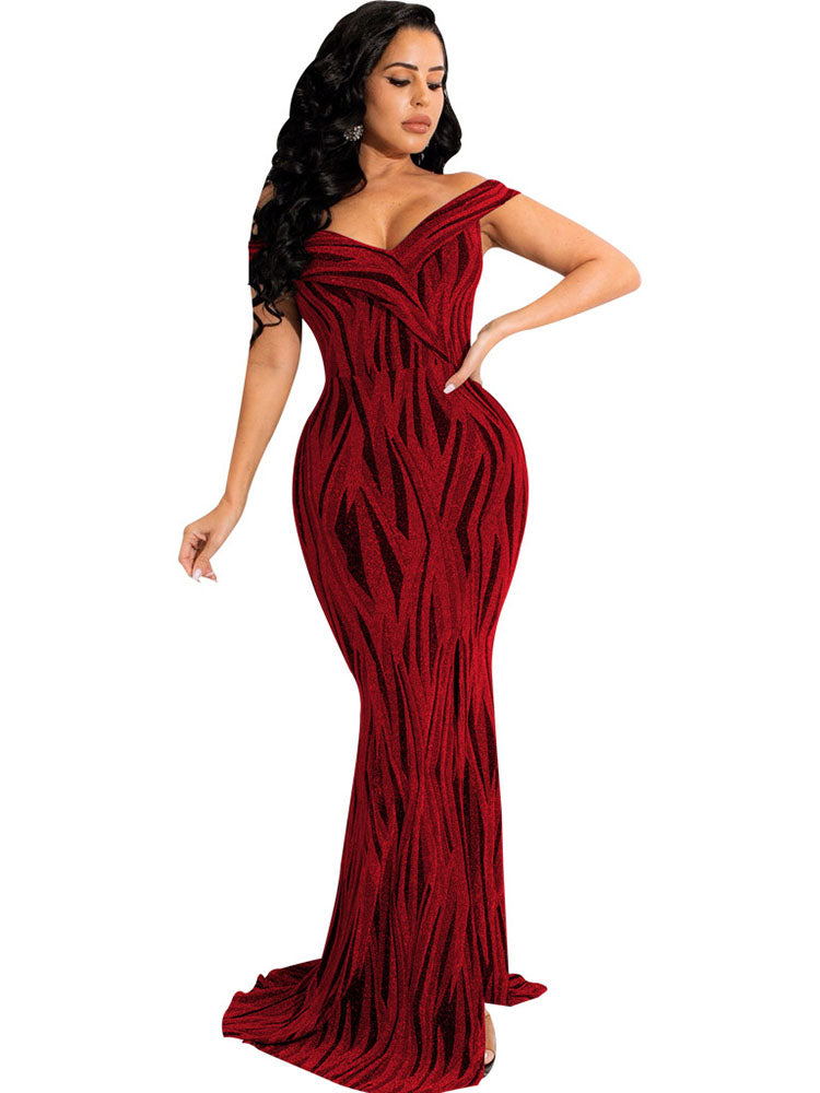 Off Shoulder Sleeveless V Neck Bodycon Maxi Dresses