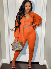 Three Piece Long Sleeve Solid Pants Suit