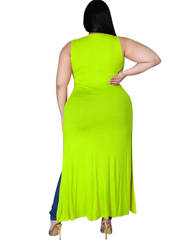 Plus Size Sleeveless Cut Out Split Long Tops