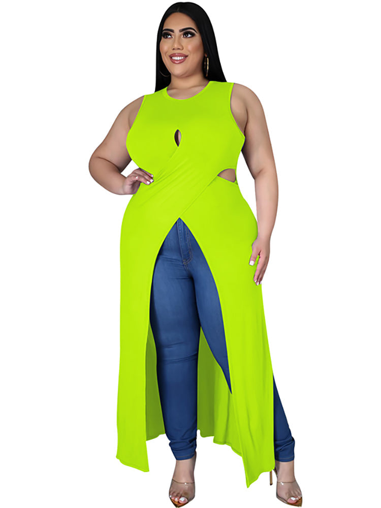 Plus Size Sleeveless Cut Out Split Long Tops