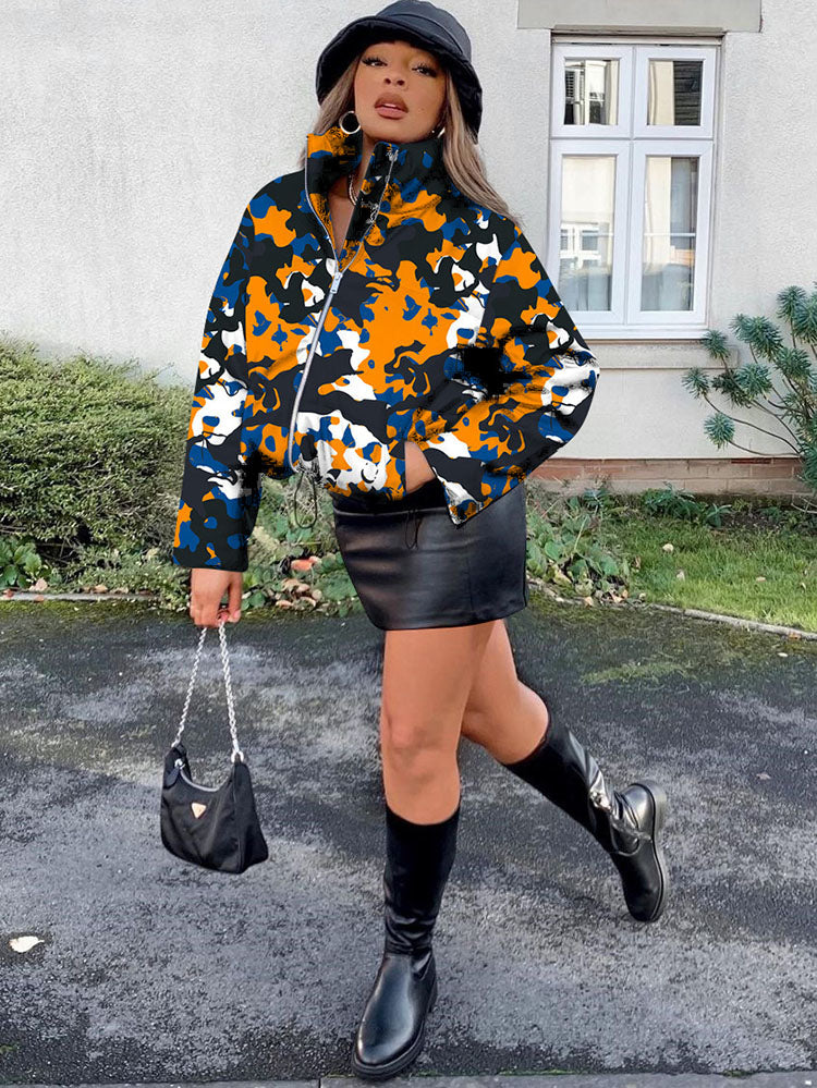 Long Sleeves Printed Zipper Coats