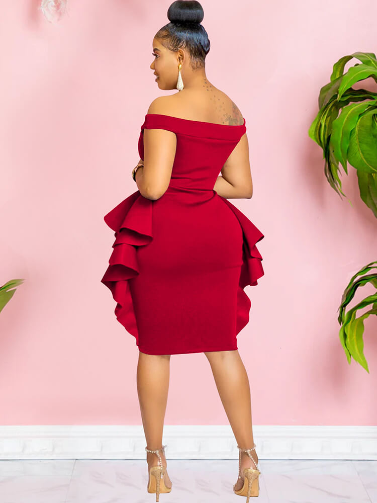 Off Shoulder Ruffle Bodycon Midi Dresses