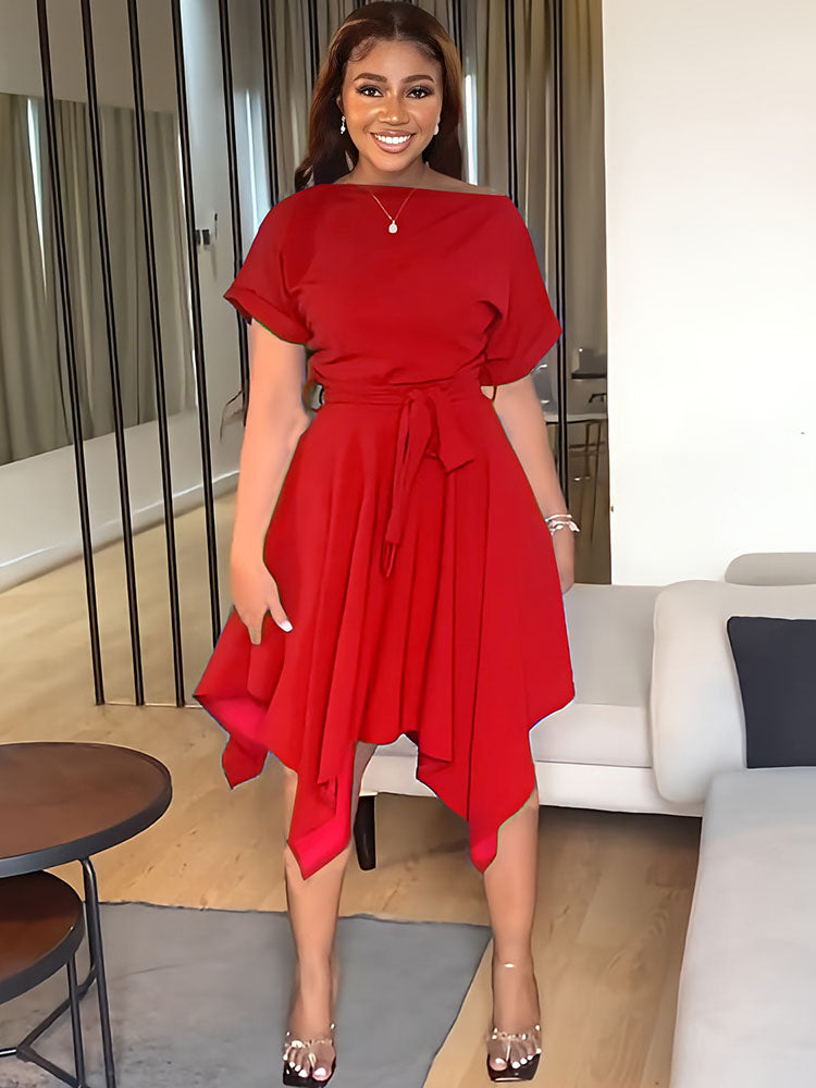 Off The Shoulder Asymmetrical Hem Dresses