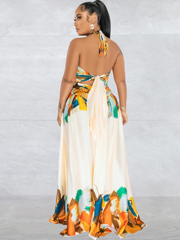 Off Shoulder Printed Patchwork Maxi Dresses