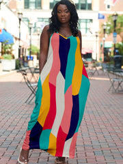 Spaghetti Strap Color Block Maxi Dress