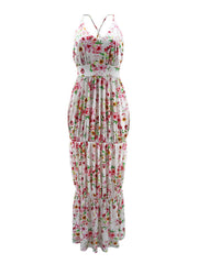 Spaghetti Strap Floral Print Backless Maxi Dresses