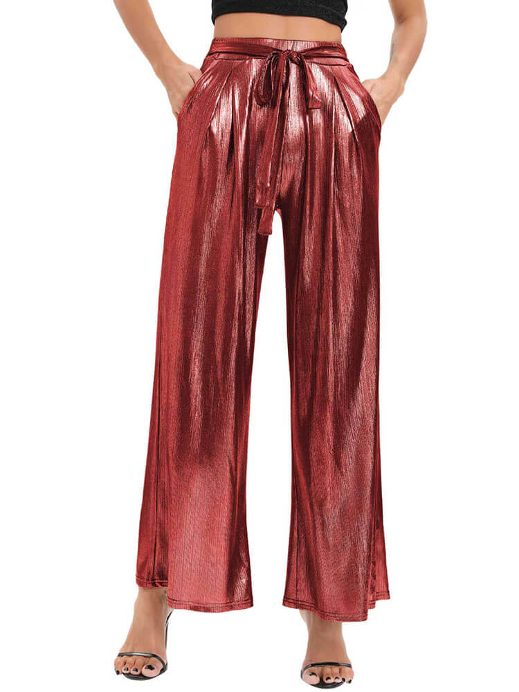 Tie Up Bronzing Wide Leg Long Pants