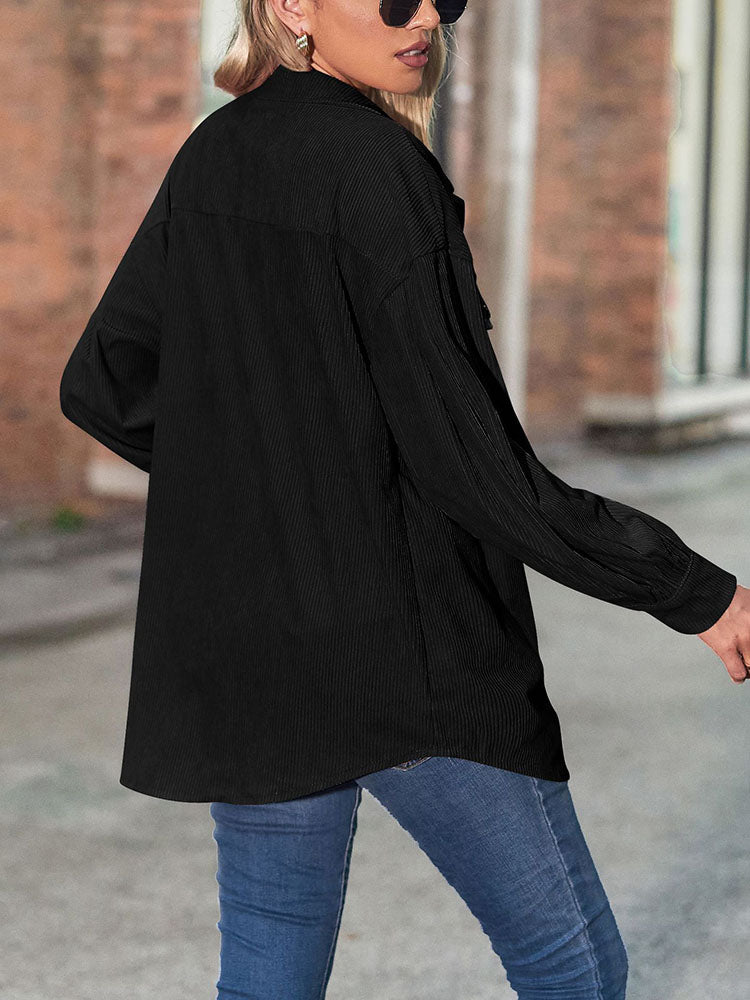 Lantern Sleeve Button Down Shirt Jacket