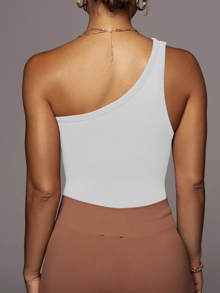 Casual One Shoulder Ribbed Tank Top