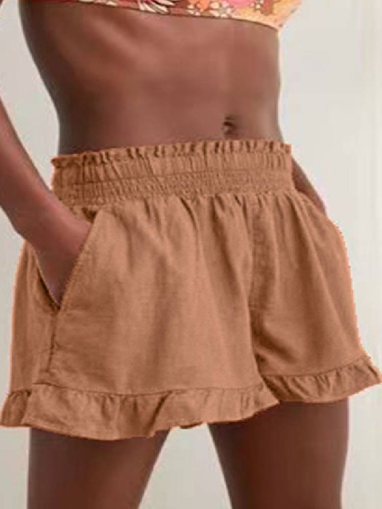 Linen Ruffle Hem Lounge Shorts