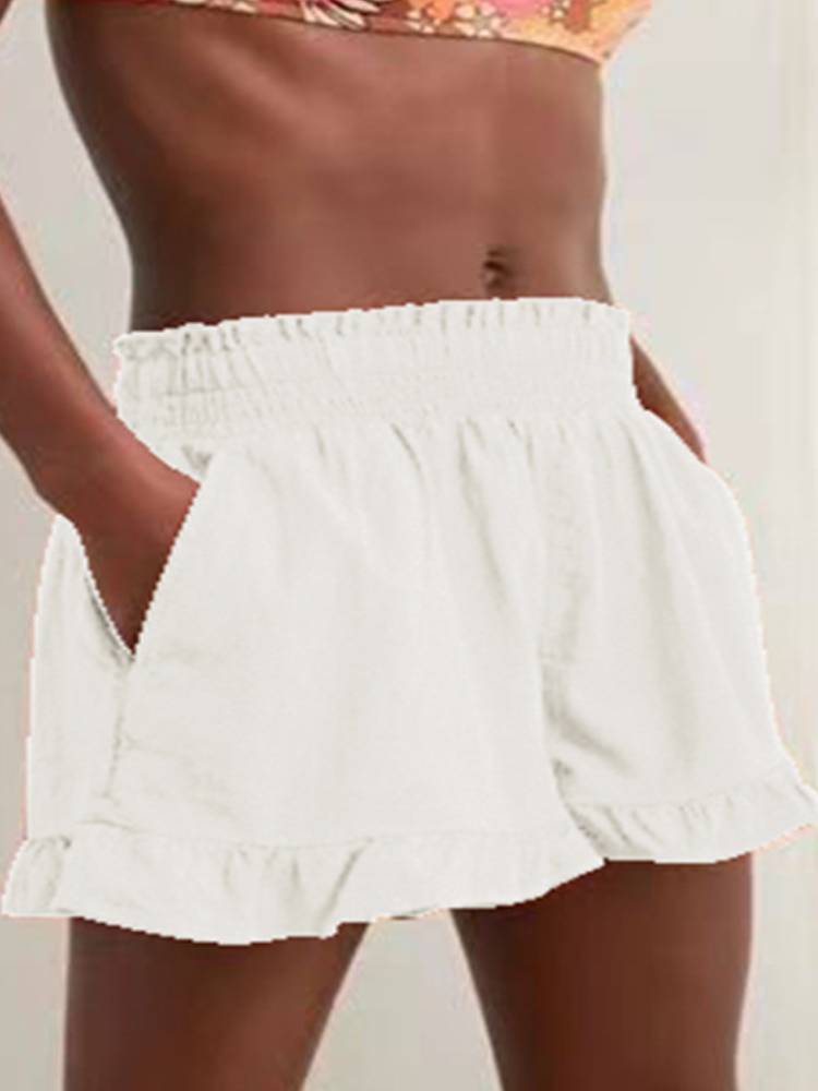 Linen Ruffle Hem Lounge Shorts