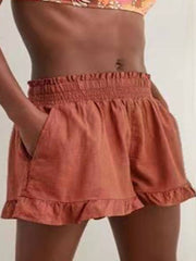 Linen Ruffle Hem Lounge Shorts