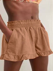 Linen Ruffle Hem Lounge Shorts