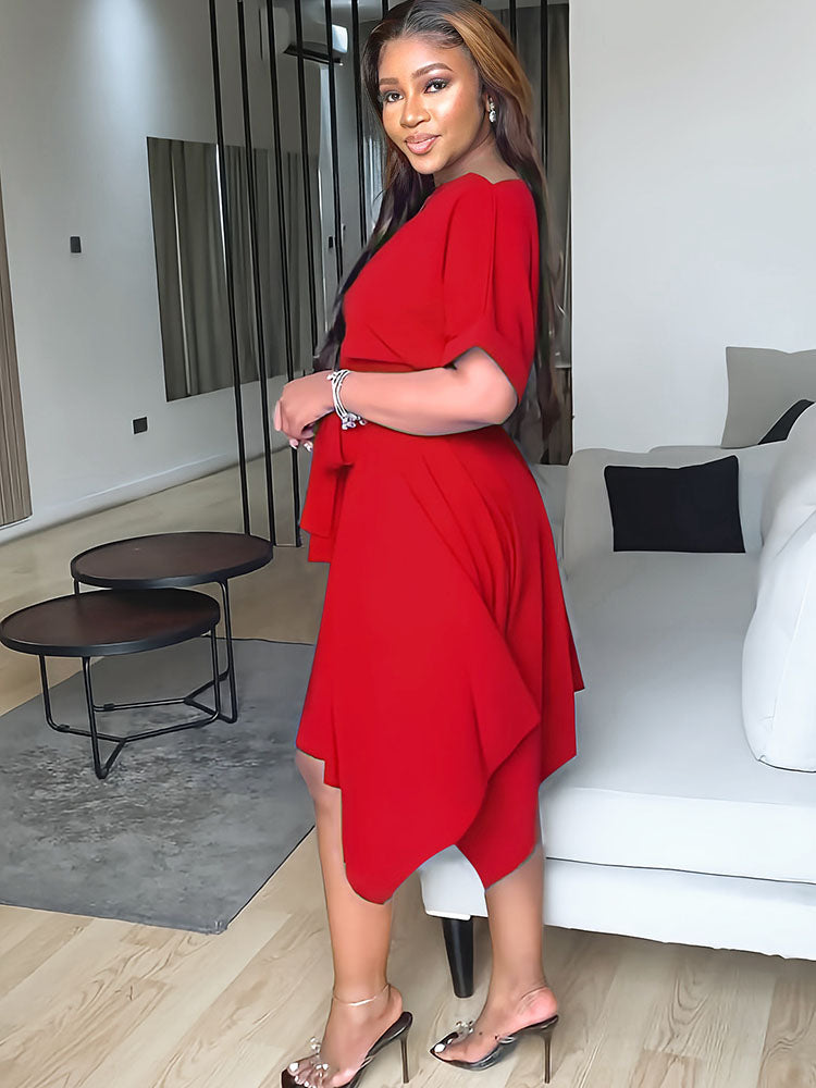 Off The Shoulder Asymmetrical Hem Dresses