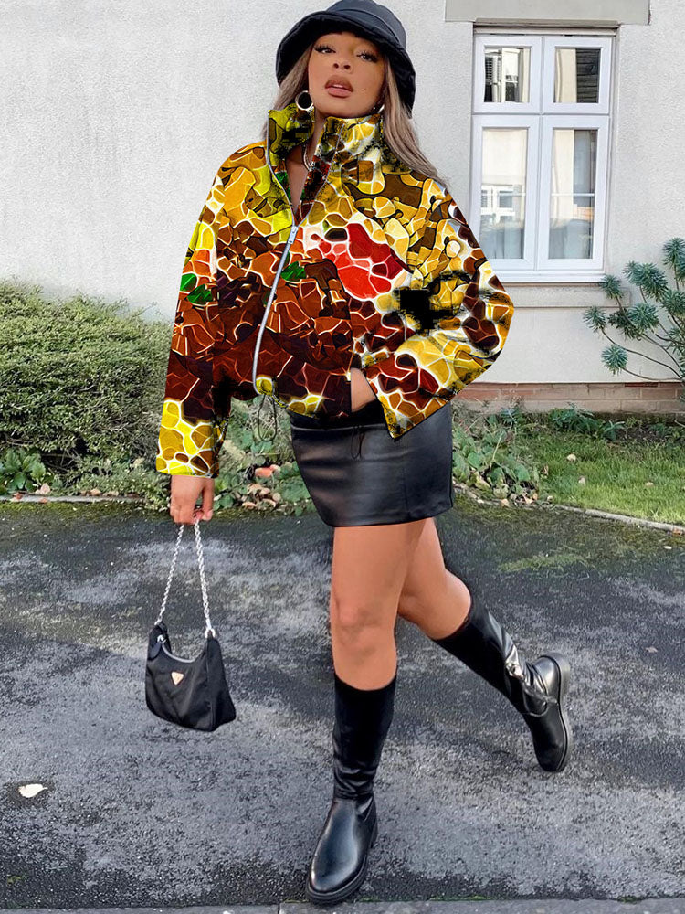 Long Sleeves Printed Zipper Coats