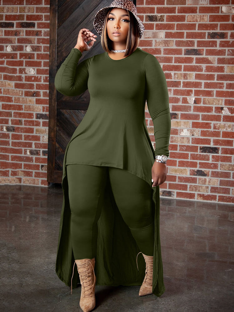 Two Piece Long Sleeve Asymmetrical Tops & Bodycon Pants