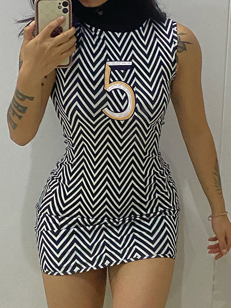 Sleeveless Letter Print Bodycon Mini Dress