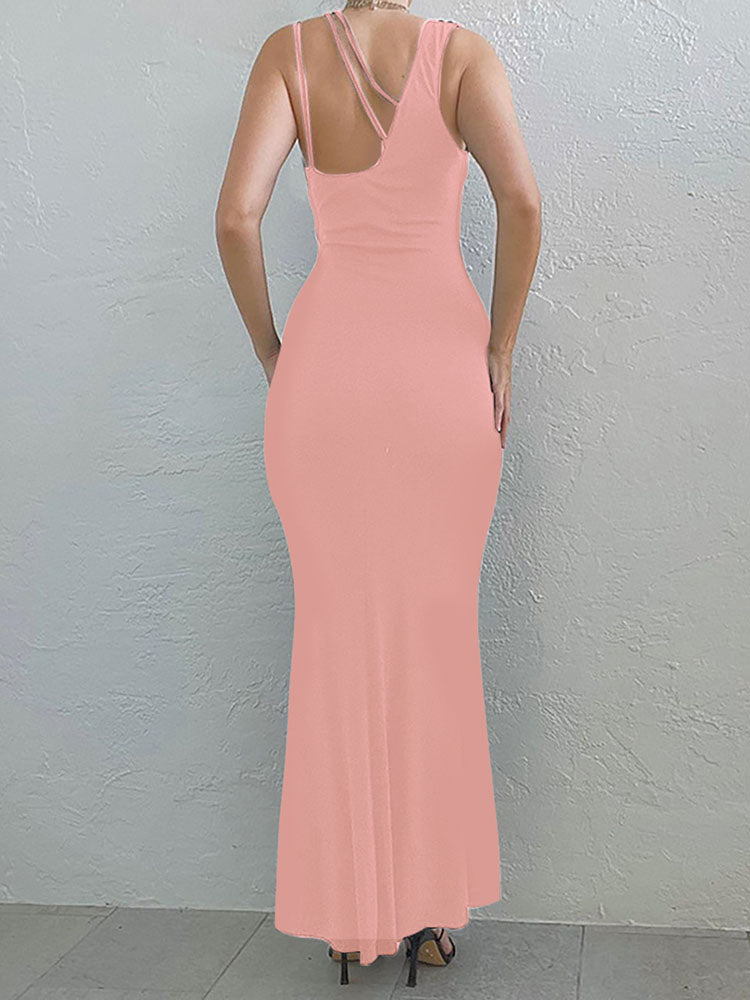 One Shoulder Sleeveless Straps Maxi Dresses