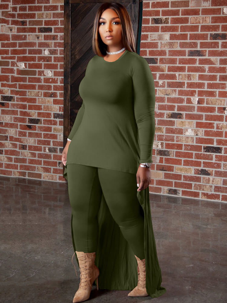 Two Piece Long Sleeve Asymmetrical Tops & Bodycon Pants