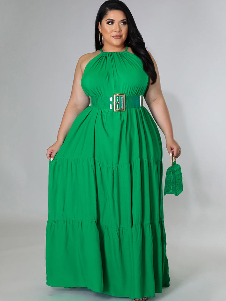 Plus Size Sleeveless Ruched Maxi Dresses