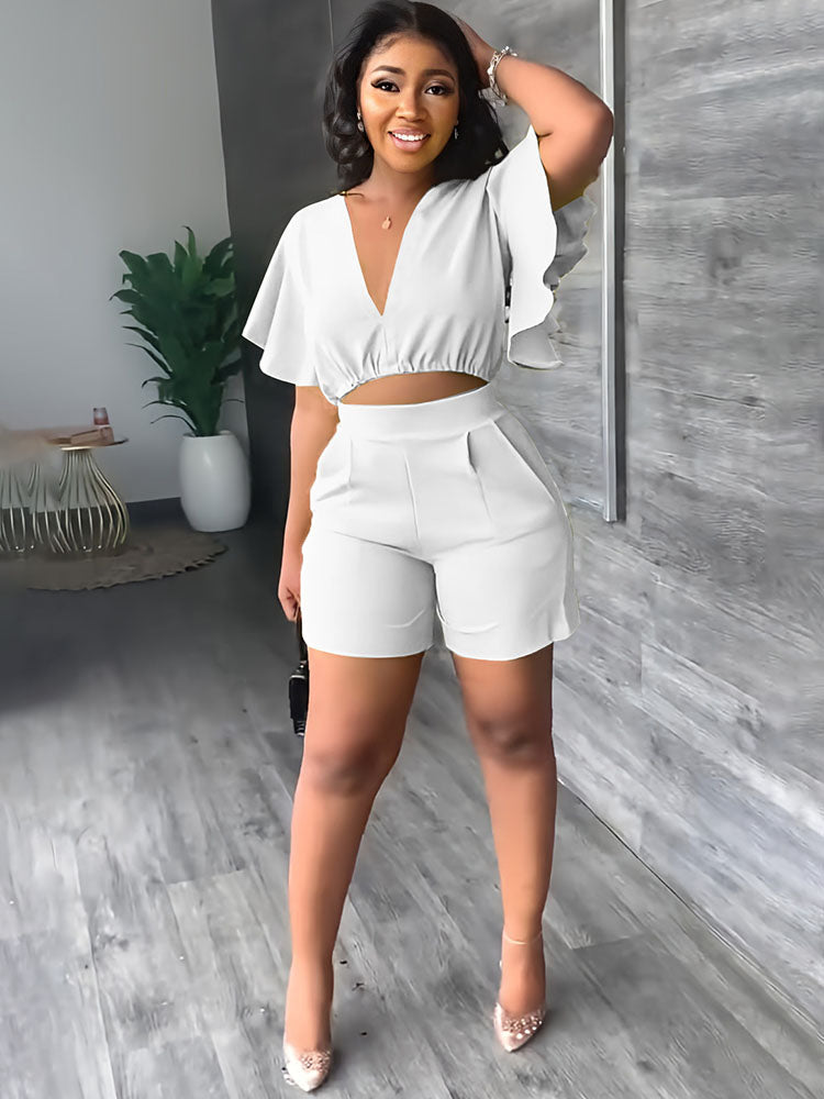 Two Piece Crop Top Shorts Sets