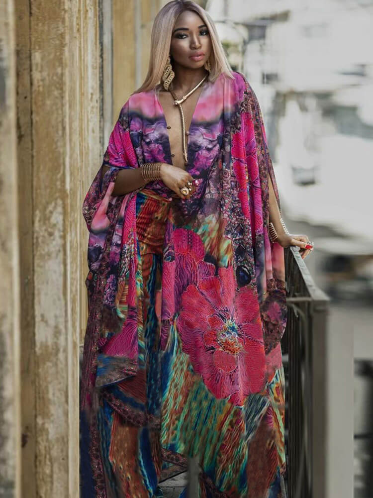 Chiffon Floral Printed Split Long Cardigan