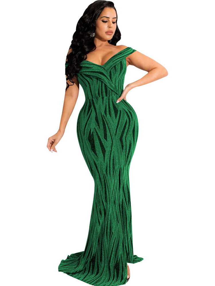 Off Shoulder Sleeveless V Neck Bodycon Maxi Dresses