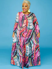 Plus Size Long Sleeve Printed Maxi Dresses