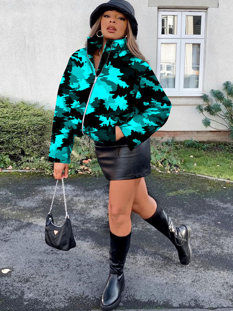 Long Sleeves Printed Zipper Coats