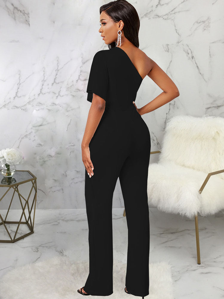 One Shoulder Strapless Asymmetric Elegant Jumpsuits