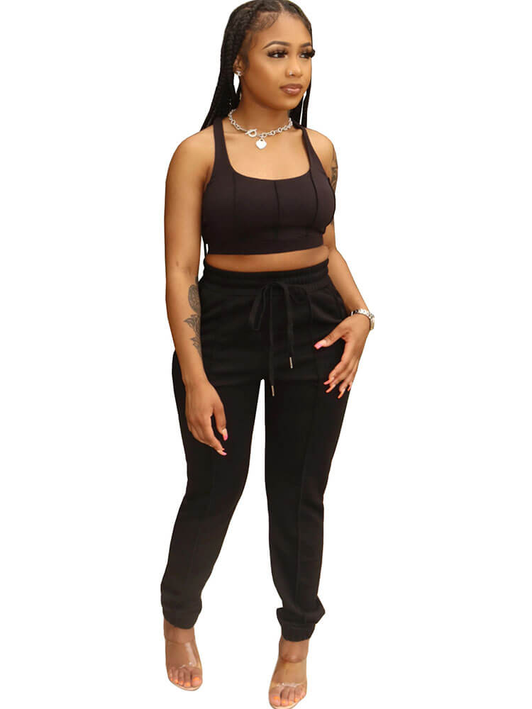 Racerback Crop Top & Drawstring Long Pants