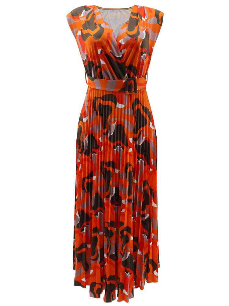 Sleeveless Printed Pleated Bodycon Maxi Dresses