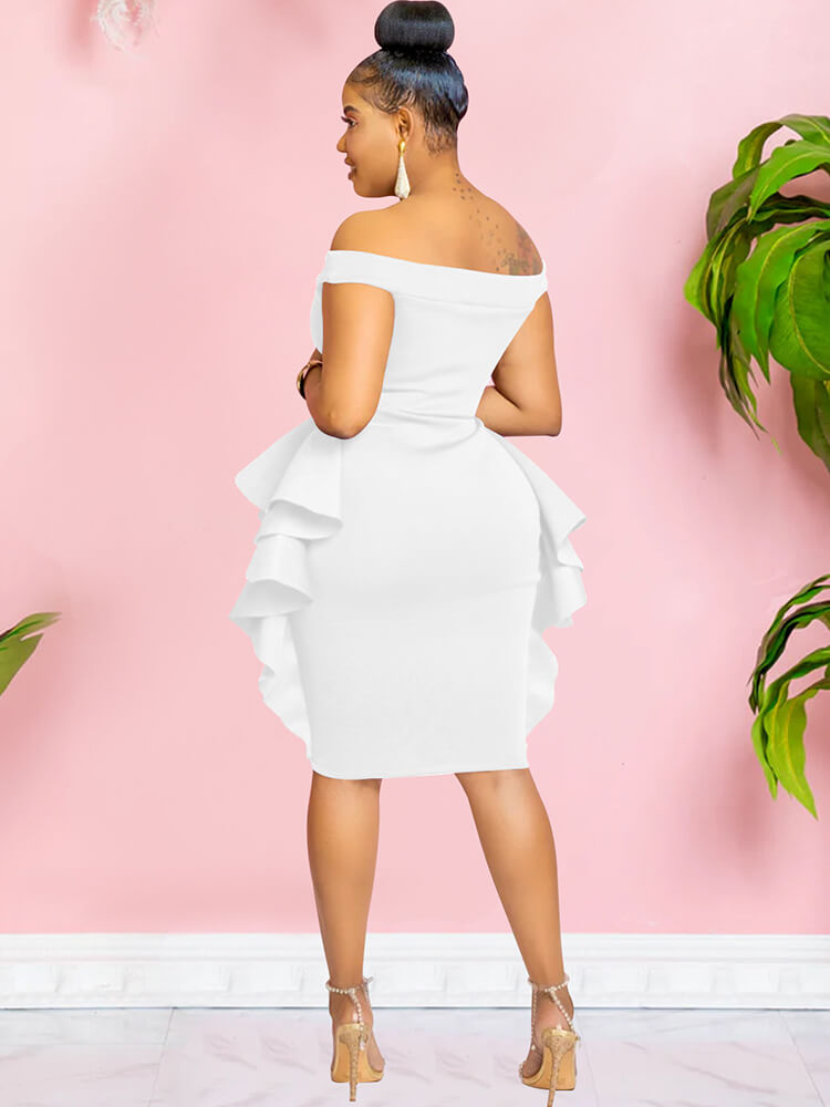 Off Shoulder Ruffle Bodycon Midi Dresses