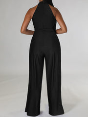 Sleeveless Off Shoulder Halter High Waist Split Jumpsuits